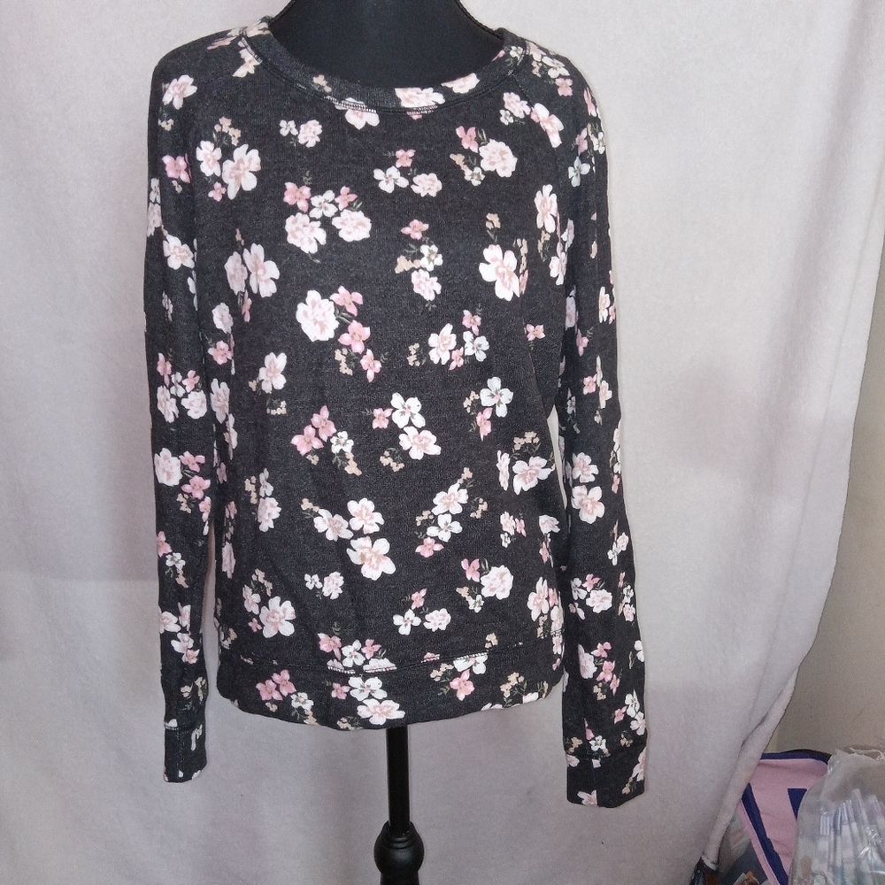 Victoria's Secret Black and Pink Floral Sweater Size S Cozy